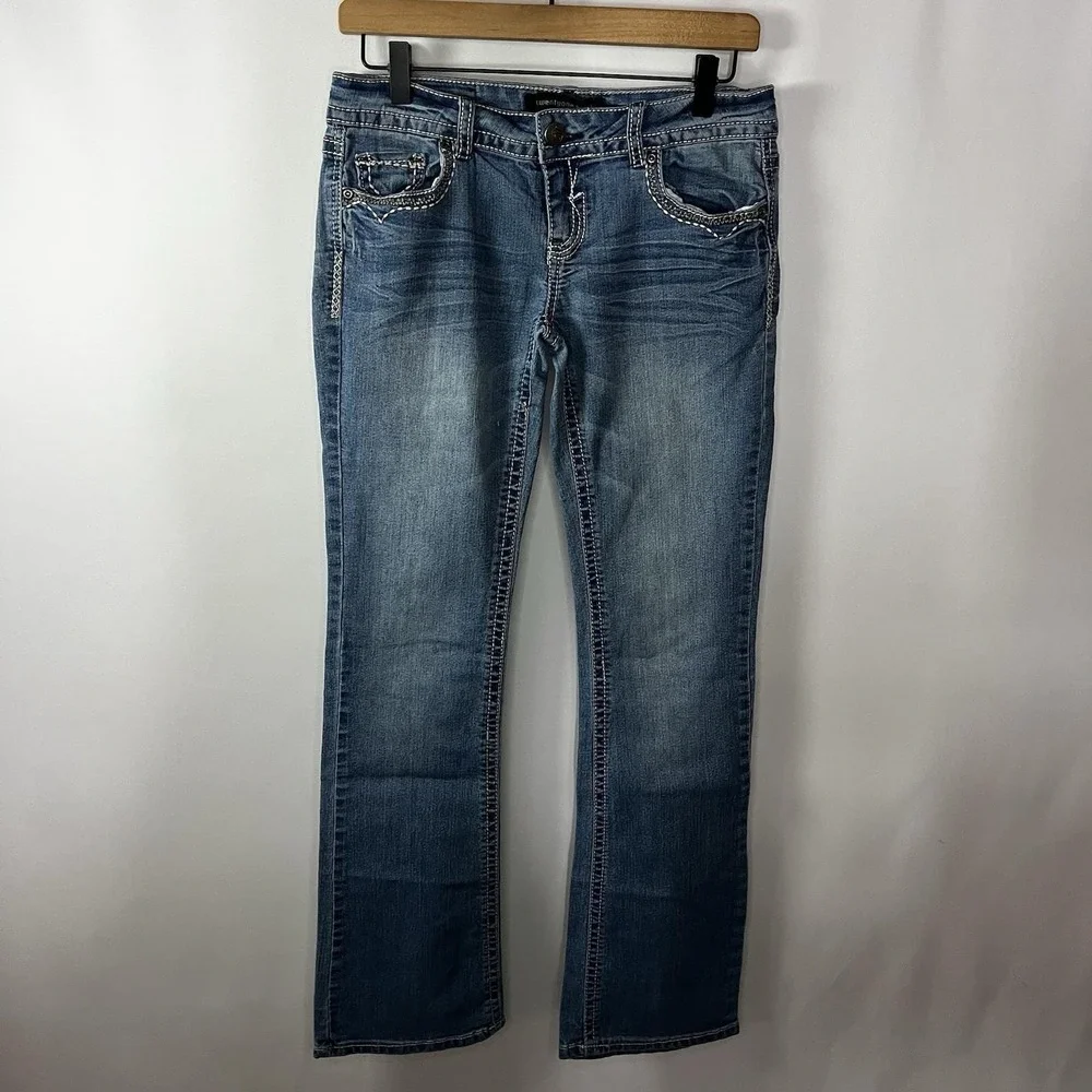Y2K Rue21 TwentyOne Black Jeans Women Sz 5/6R Light Wash Low Rise Slim Bootcut